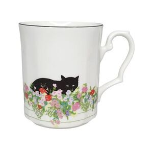 Sue Boettcher Staffordshire Black Cat Floral Coffee Mug Bone China